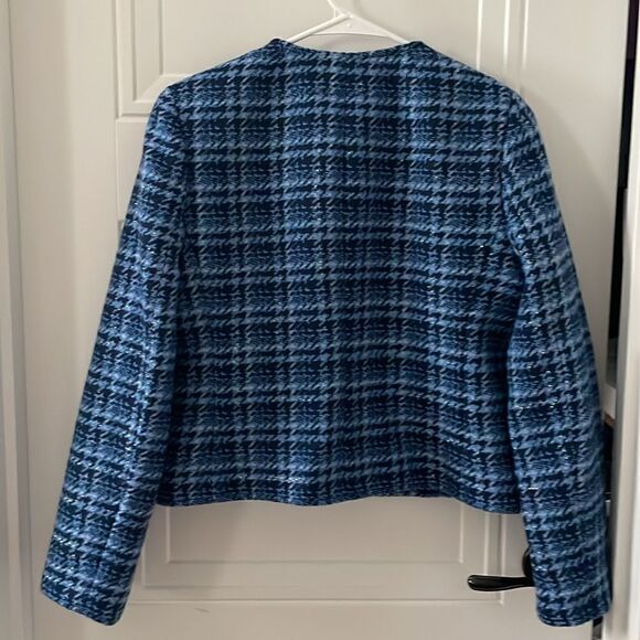 J. Crew Factory Blue Plaid Cropped Jacket - Picture 3 of 5